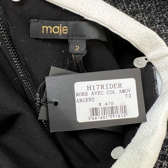 Maje Womens Rider Fit & Flare Dress Black Metallic Pockets Zip Sleeveless 2 New - Picture 9 of 11